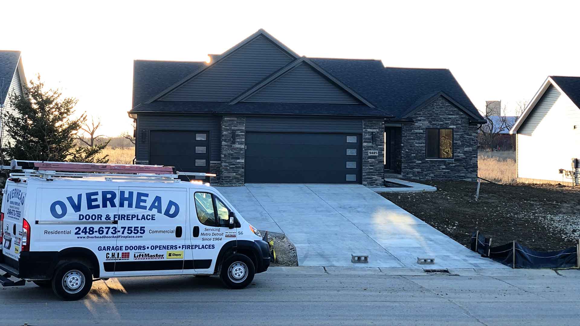 Overhead Door and Fireplace